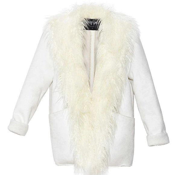 NASTY GAL ALMOST FAMOUS White Faux Fur Jacket Coat - Size XS - LIKE NEW - Picture 1 of 4